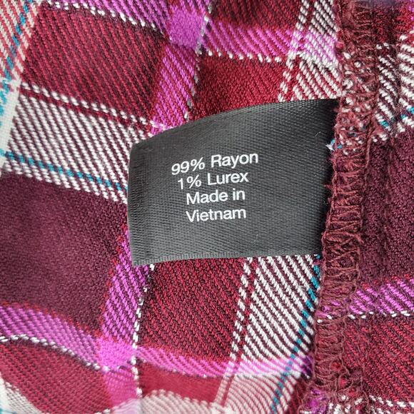 Lane Bryant Purple Pink Rayon Flannel Plaid Lace‎ Up Collar Top 14/16 Pre-Owned - Picture 5 of 7